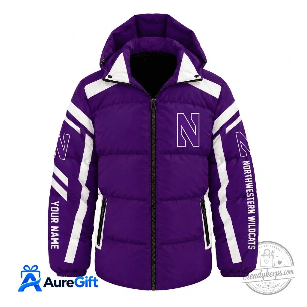 Northwestern Wildcats NCAA Custom Name Purple Puffer Jacket