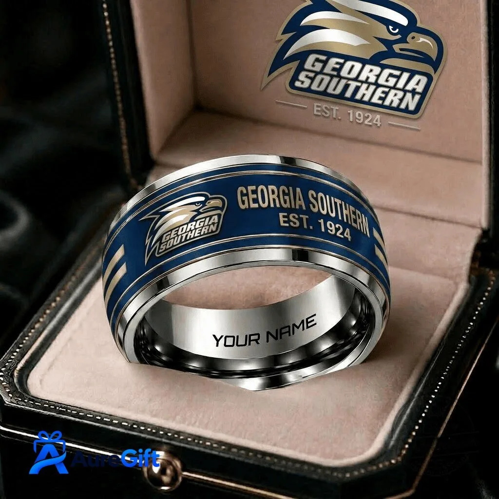 Georgia Southern Eagles NCAA Personalized Blue Stainless Steel Ring