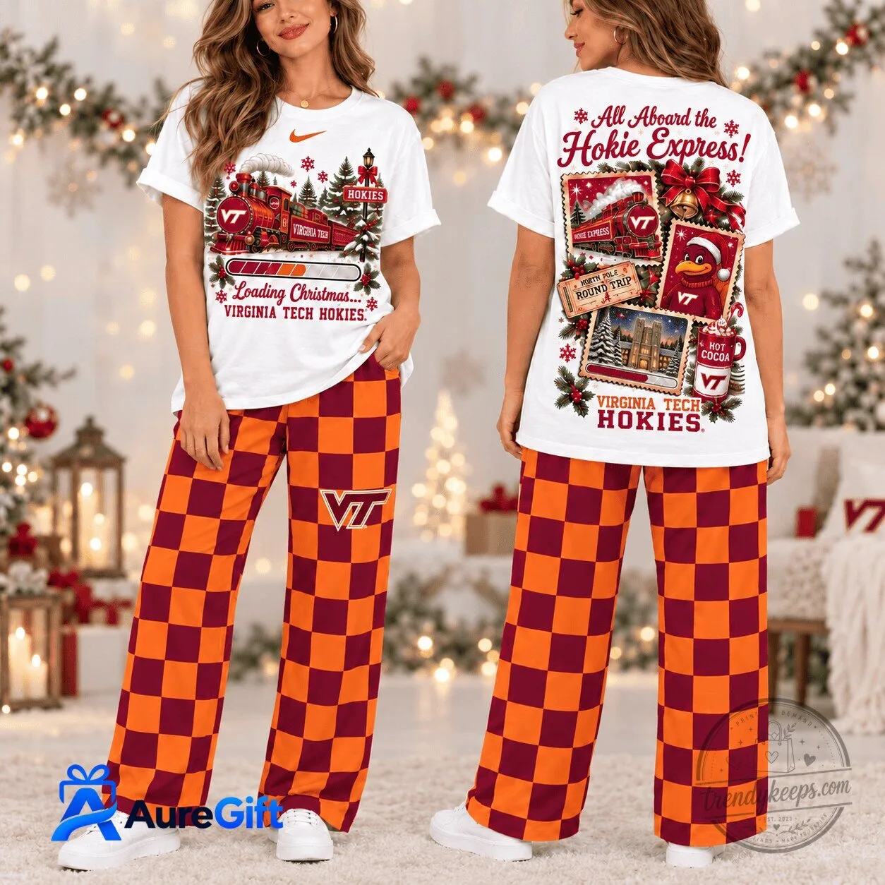 Virginia Tech Hokies Christmas Train Loading Holiday Pajamas Set