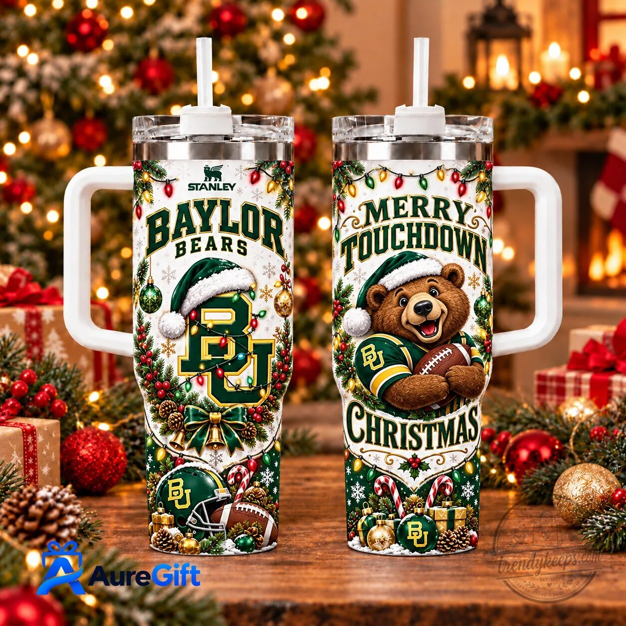 Baylor Bears Merry Touchdown Christmas Insulated Tumbler with Handle