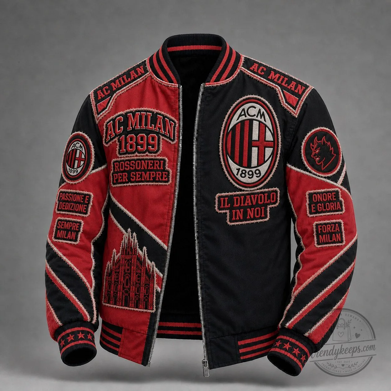 AC Milan 1899 Football Club Red and Black Bomber Jacket