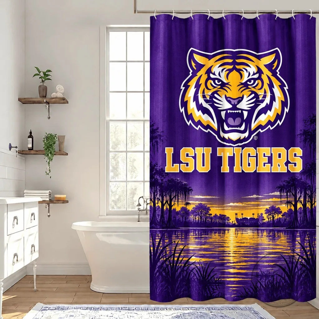 LSU Tigers Louisiana State University College Football Team Shower Curtain LSU Tigers Louisiana State University College Football Team Shower Curtain