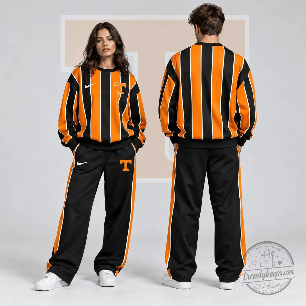Tennessee Volunteers Striped Crewneck Sweatshirt and Wide Leg Track Pants Set