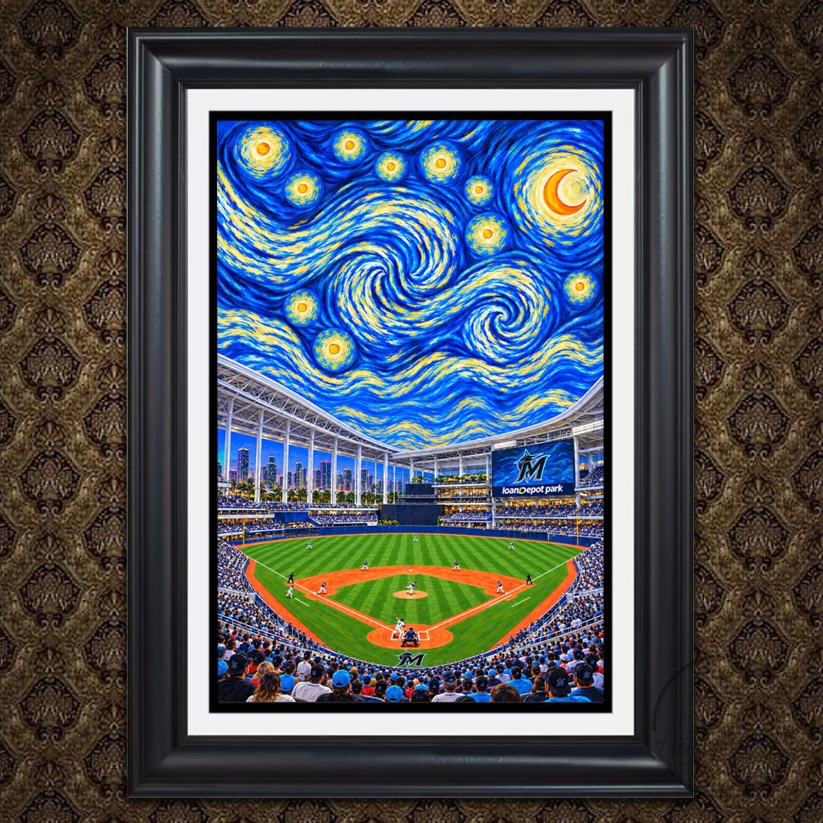 Miami Marlins LoanDepot Park Starry Night Van Gogh Style Wall Art 1 Miami Marlins LoanDepot Park Starry Night Van Gogh Style Wall Art