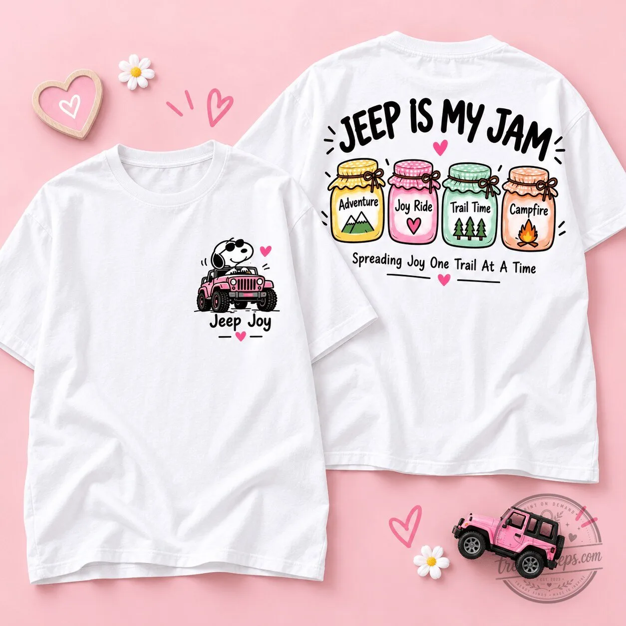 Snoopy Jeep Is My Jam Colorful Jars Spreading Joy One Trail At A Time T-Shirt