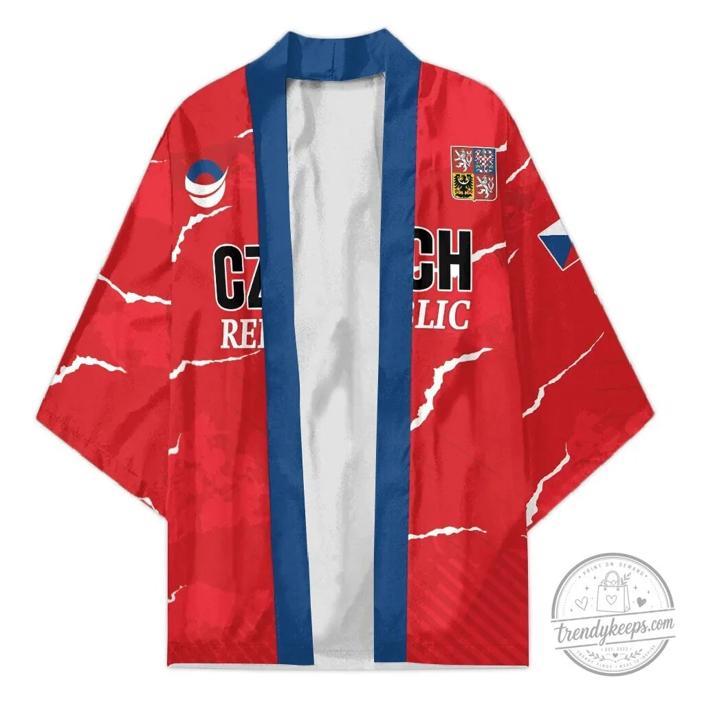 Czech Republic Handball Team Red Kimono Robe with National Crest