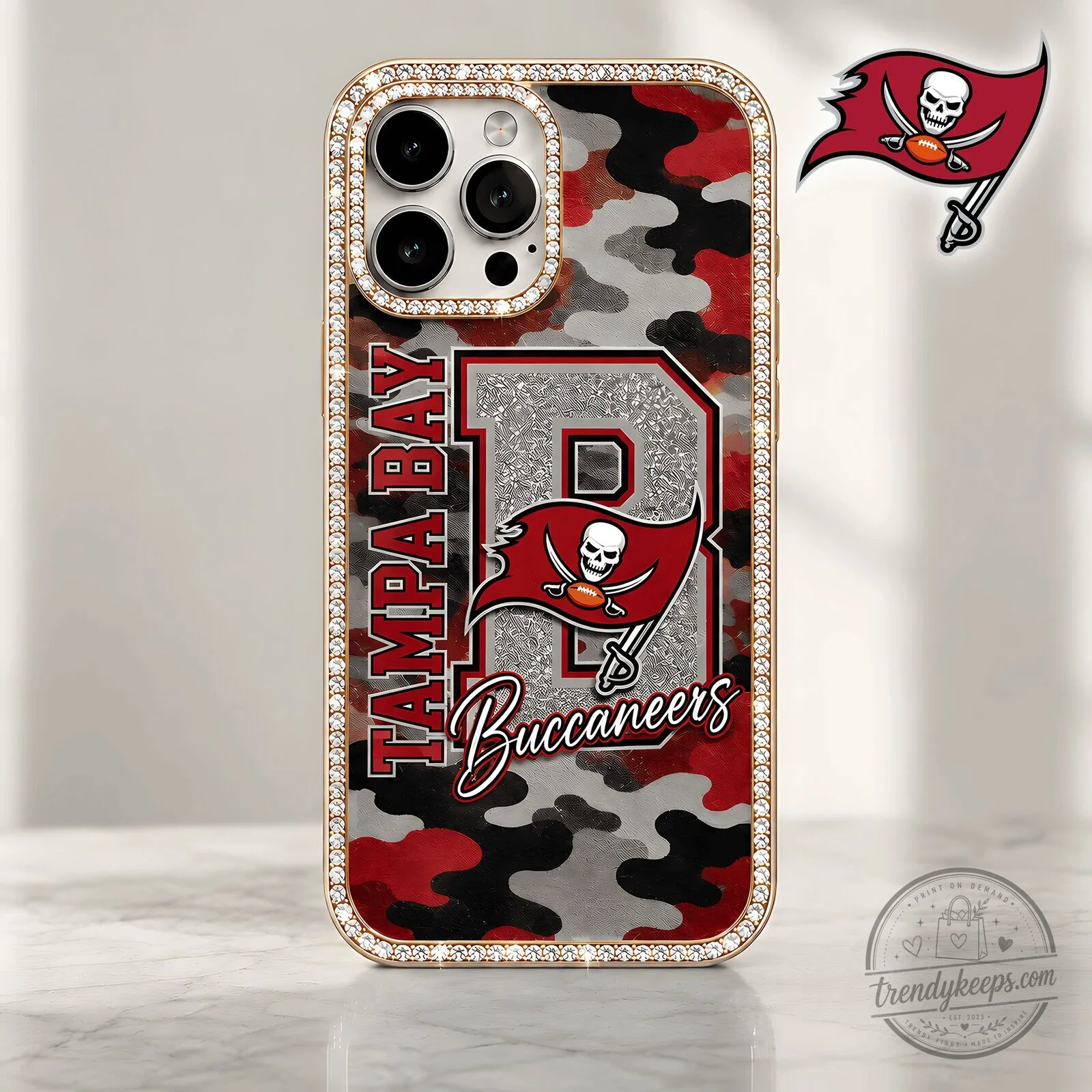 Tampa Bay Buccaneers Camouflage Bling Luxury iPhone Phone Case