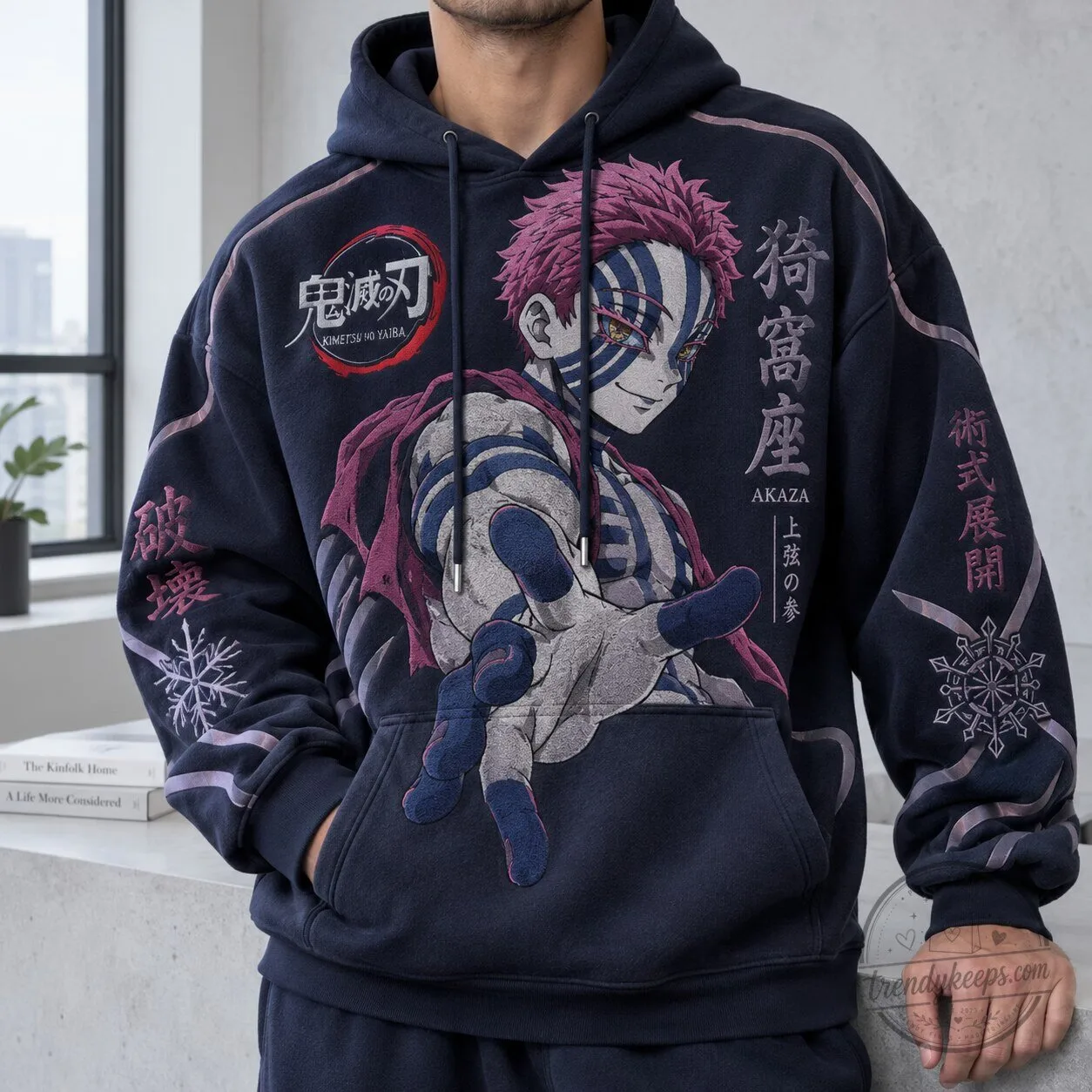 Demon Slayer Akaza Anime Character Graphic Print Hoodie