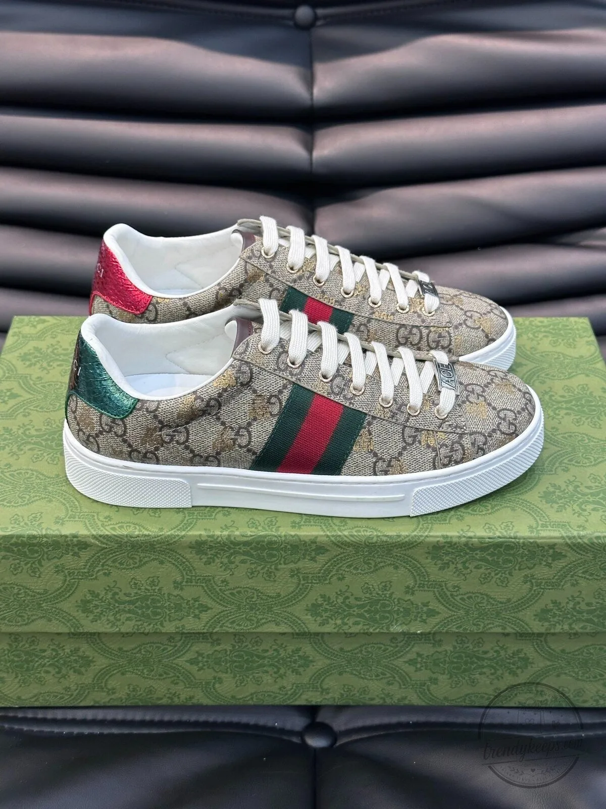 Gucci Monogram Canvas Ace Sneakers with Red and Green Stripe 3 Gucci Monogram Canvas Ace Sneakers with Red and Green Stripe