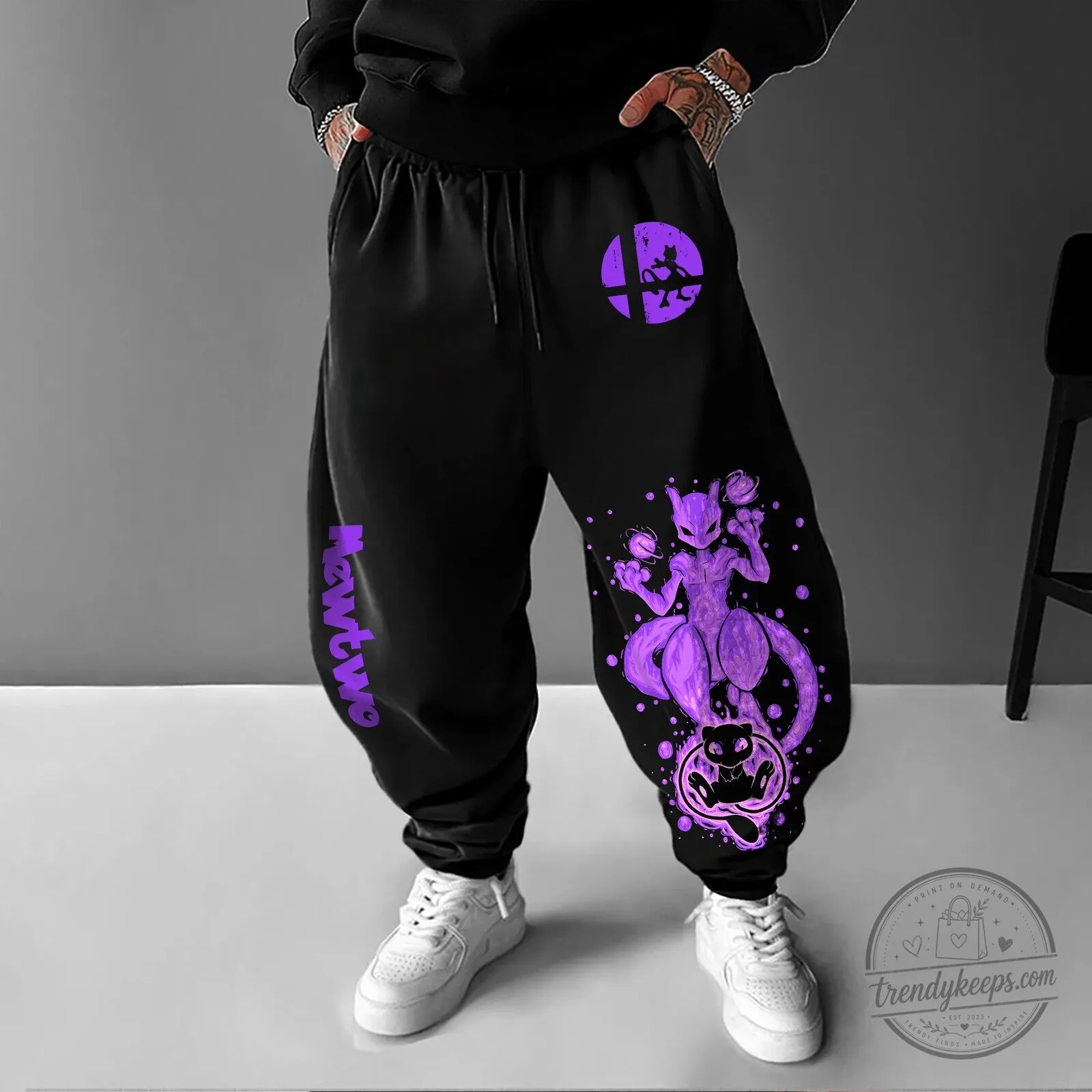 Mewtwo Super Smash Bros Ultimate Purple Character Black Jogger Pants