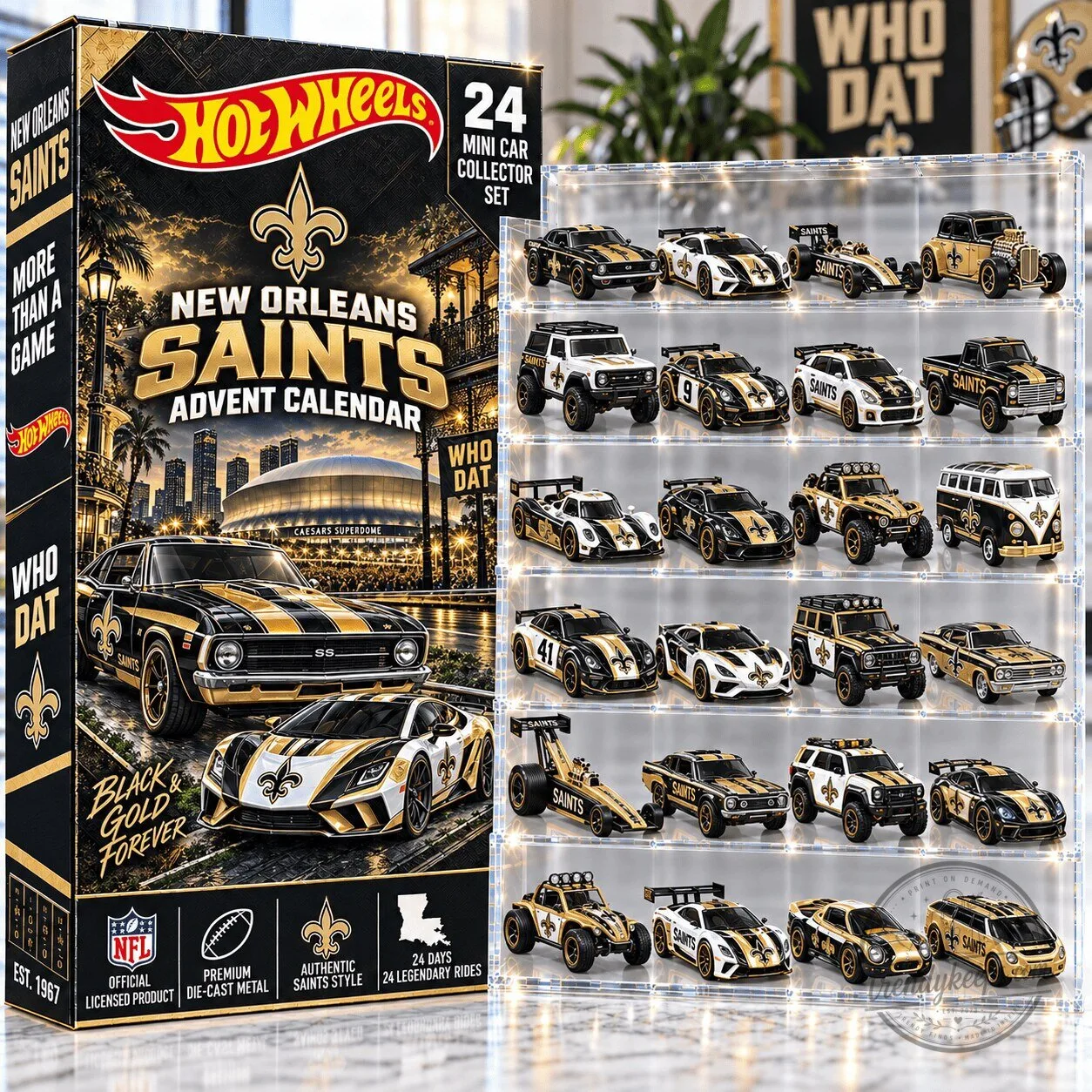 New Orleans Saints Hot Wheels Advent Calendar 24 Mini Car Collector Set