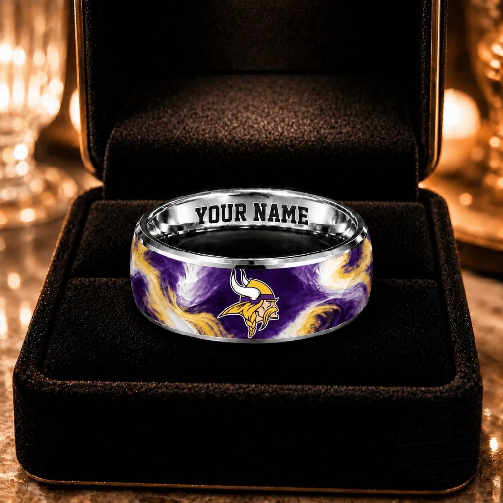 Minnesota Vikings NFL Football Team Custom Name Engraved Ring for Fans Minnesota Vikings NFL Football Team Custom Name Engraved Ring for Fans