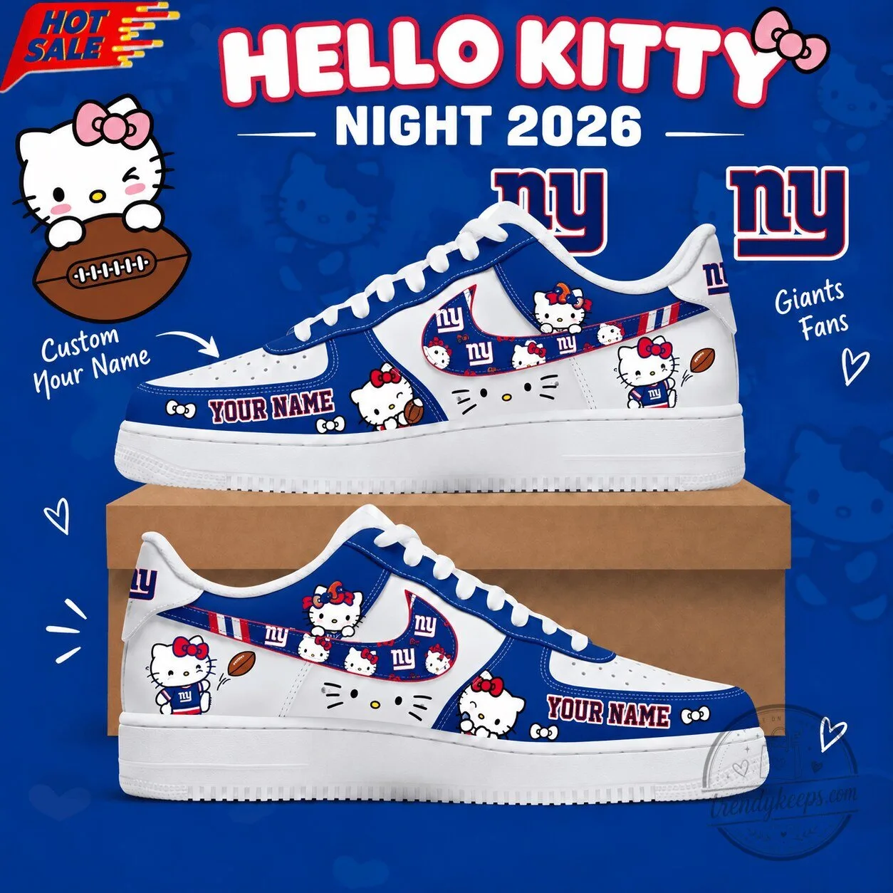 New York Giants Hello Kitty Custom Name Low Top Sneakers for Football Fans