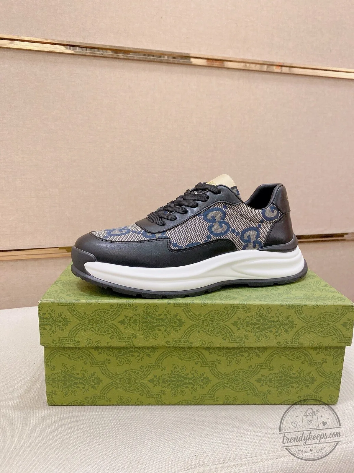 Black Leather Sneakers with Gucci Monogram Design 3 Black Leather Sneakers with Gucci Monogram Design