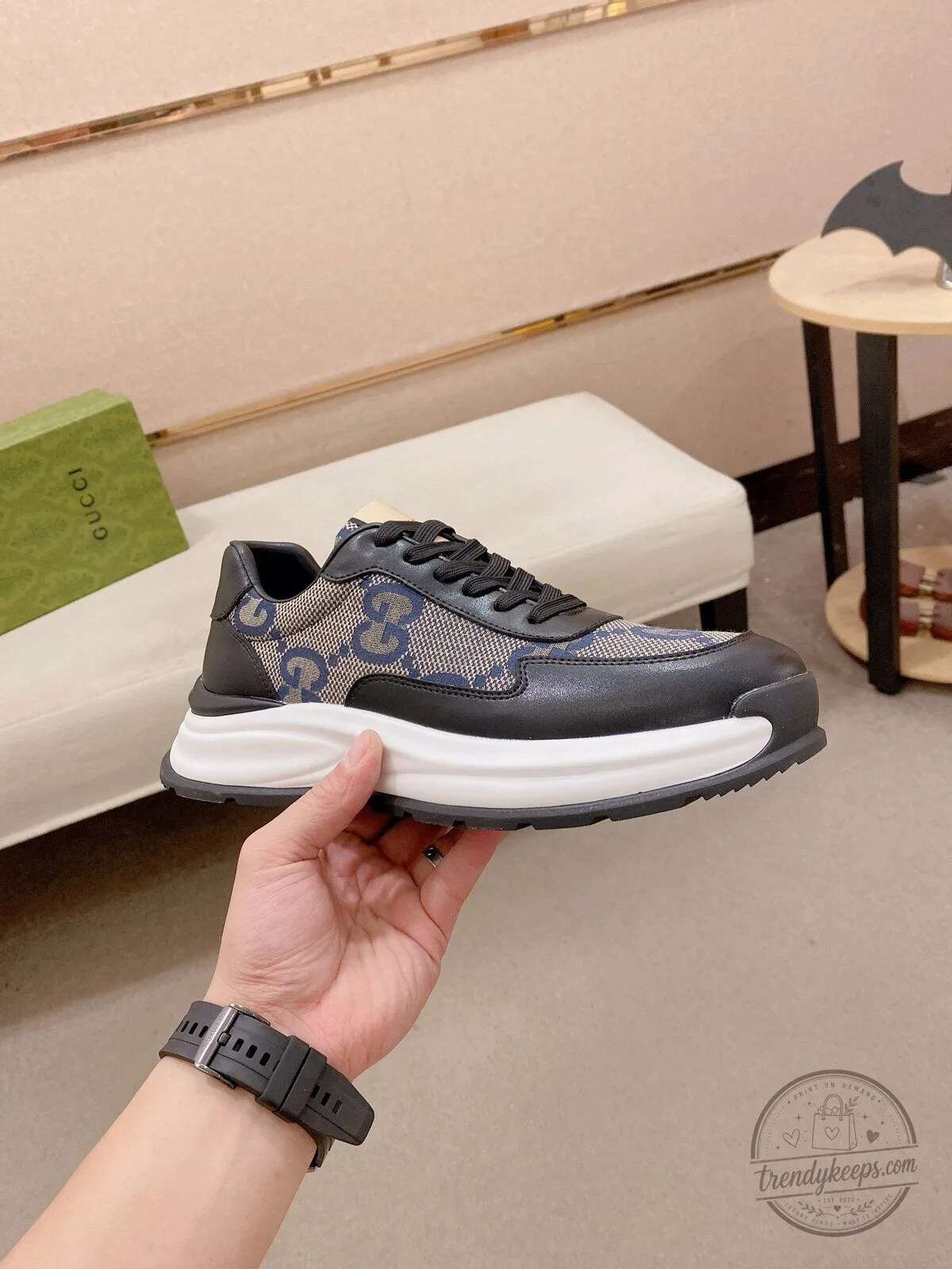 Black Leather Sneakers with Gucci Monogram Design 4 Black Leather Sneakers with Gucci Monogram Design