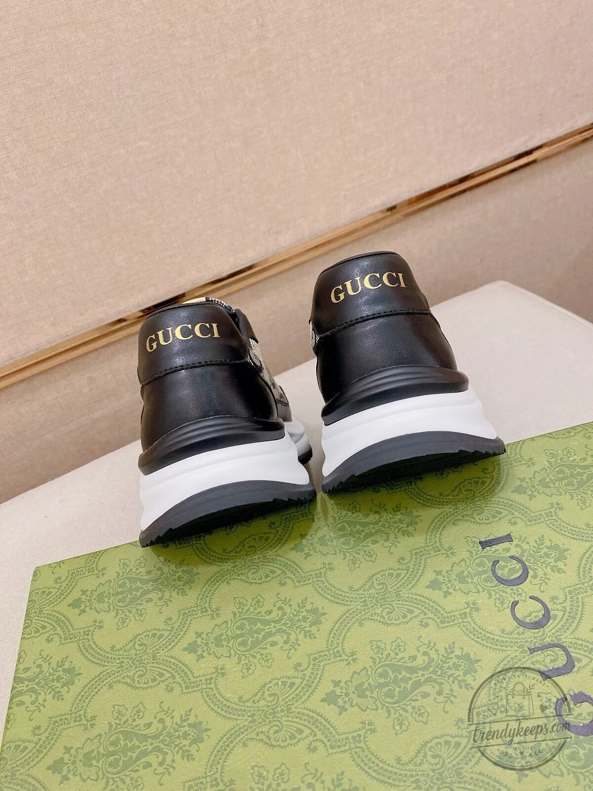Black Leather Sneakers with Gucci Monogram Design 5 Black Leather Sneakers with Gucci Monogram Design