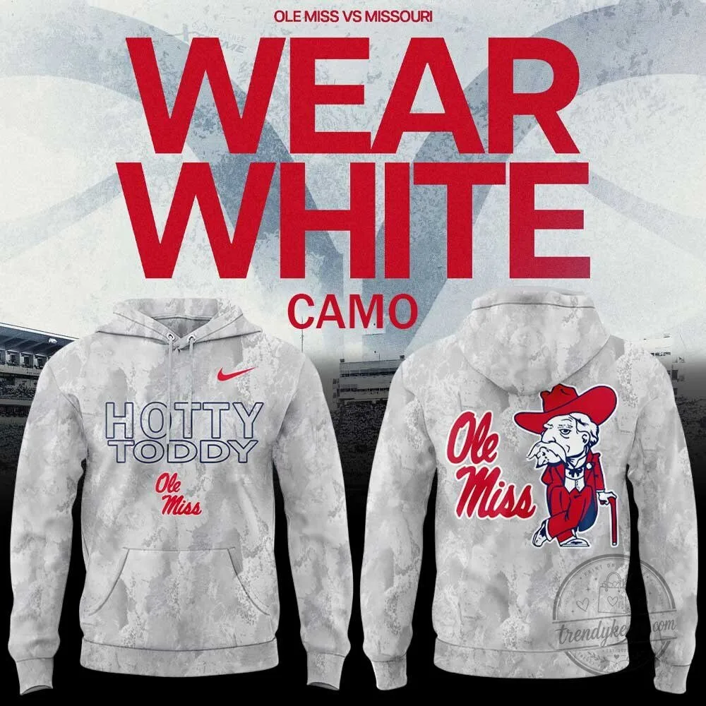 White Camo Hoodie for Ole Miss Game Day with Hotty Toddy Design