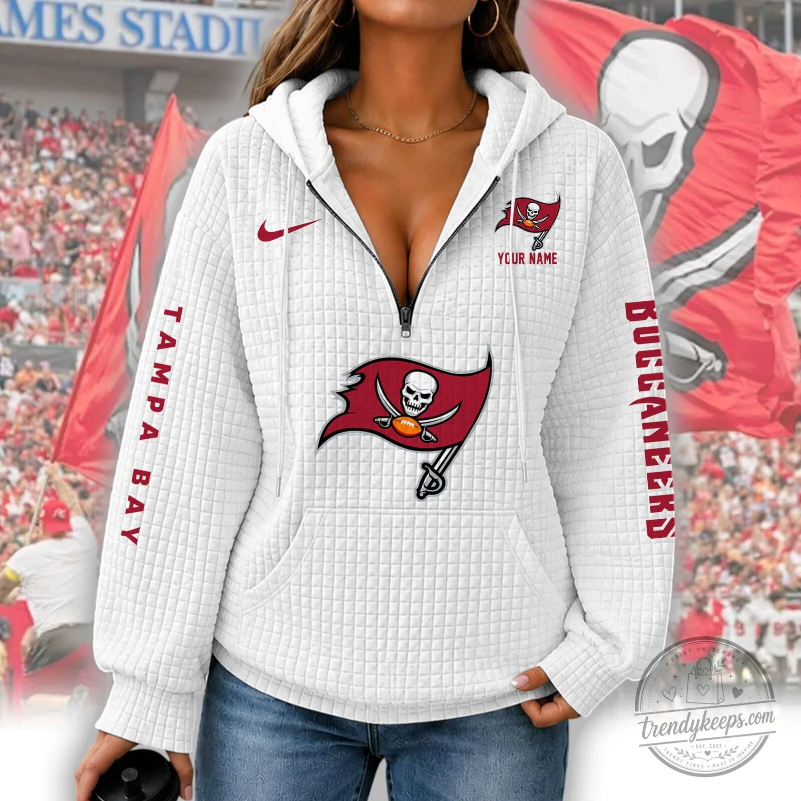 Tampa Bay Buccaneers Women's Waffle Knit Half-Zip Hoodie 7 Tampa Bay Buccaneers Women