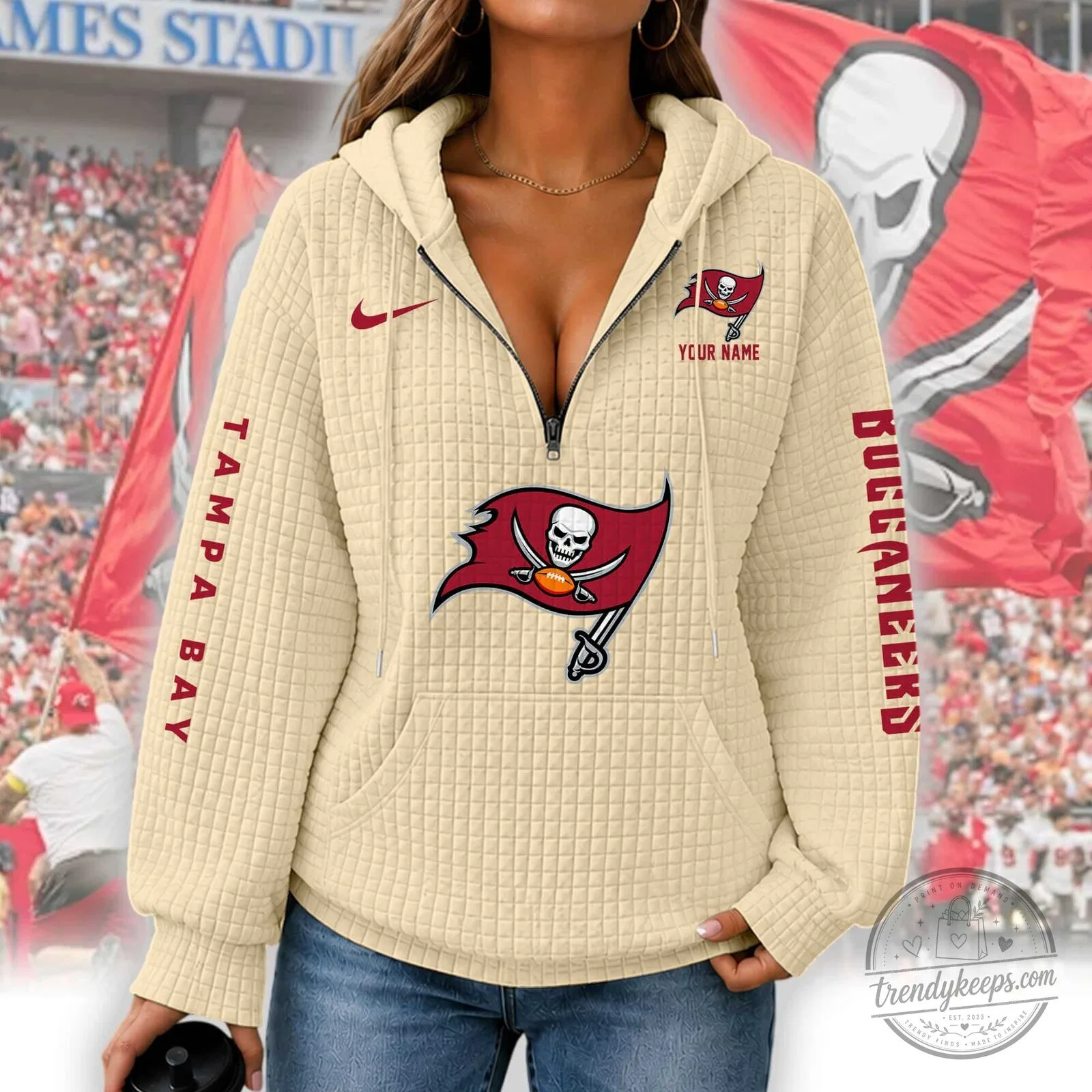 Tampa Bay Buccaneers Women's Waffle Knit Half-Zip Hoodie 8 Tampa Bay Buccaneers Women