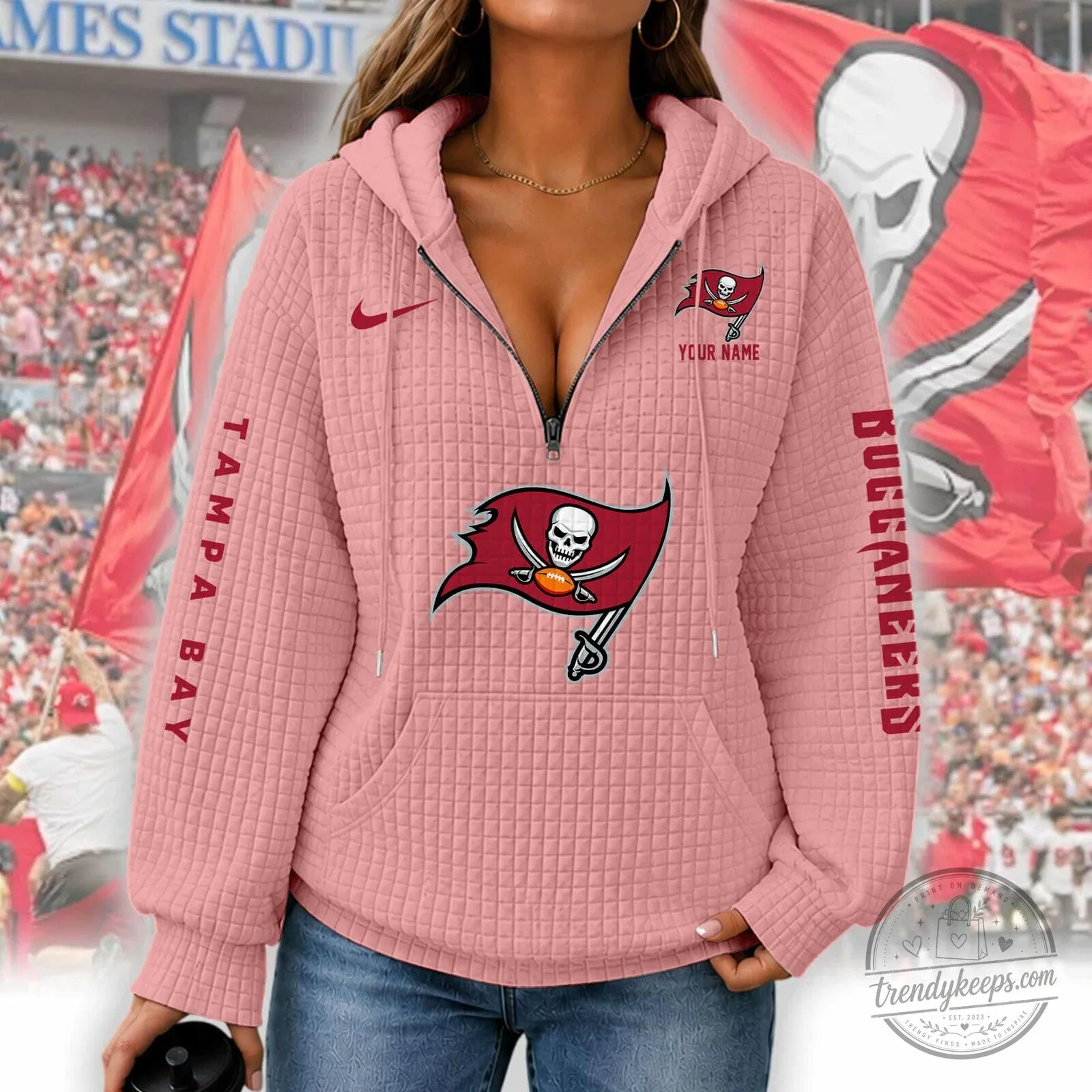 Tampa Bay Buccaneers Women's Waffle Knit Half-Zip Hoodie 9 Tampa Bay Buccaneers Women