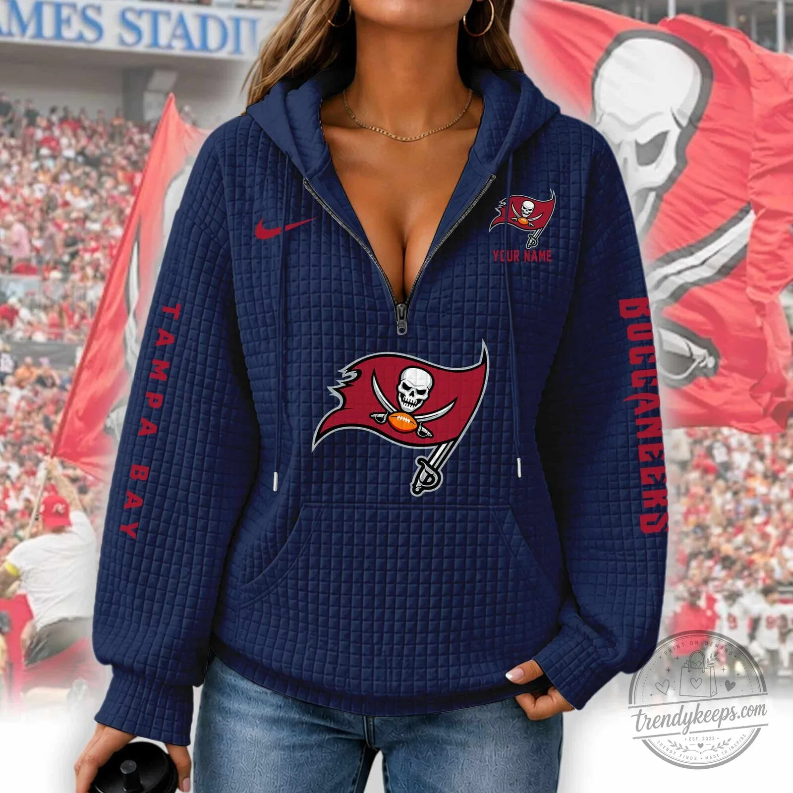 Tampa Bay Buccaneers Women's Waffle Knit Half-Zip Hoodie 11 Tampa Bay Buccaneers Women