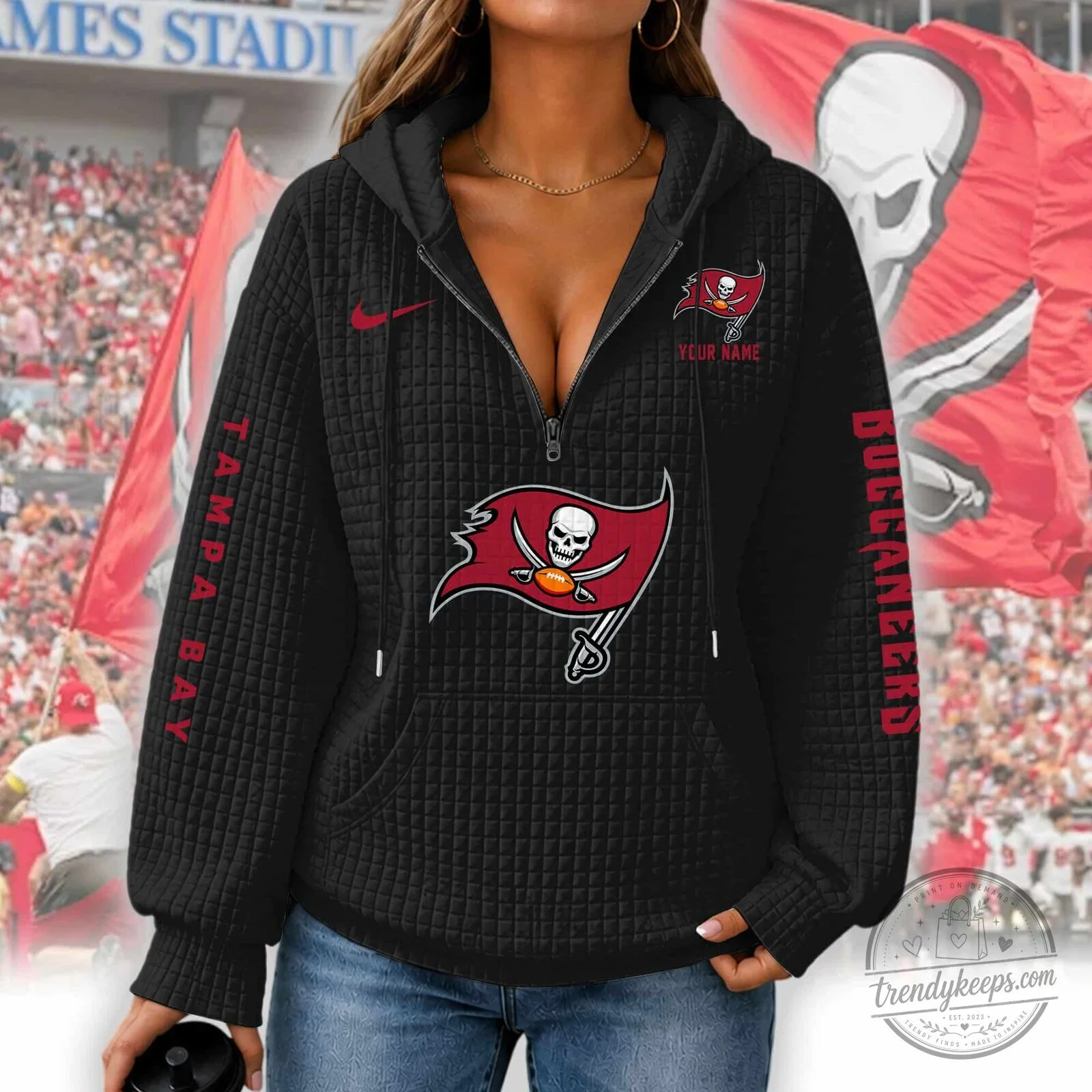 Tampa Bay Buccaneers Women's Waffle Knit Half-Zip Hoodie 12 Tampa Bay Buccaneers Women