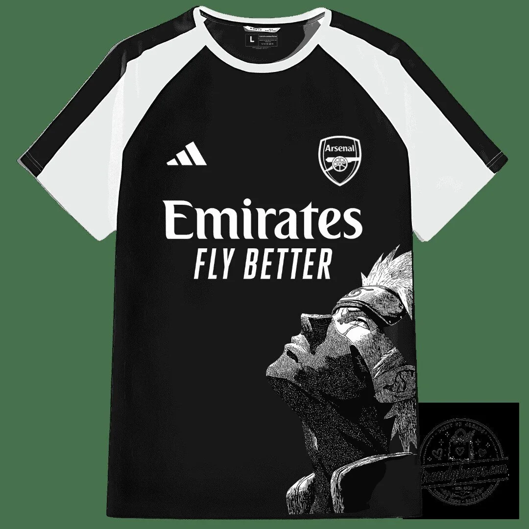 Arsenal Football Club Kakashi Hatake Anime Black and White Soccer Jersey