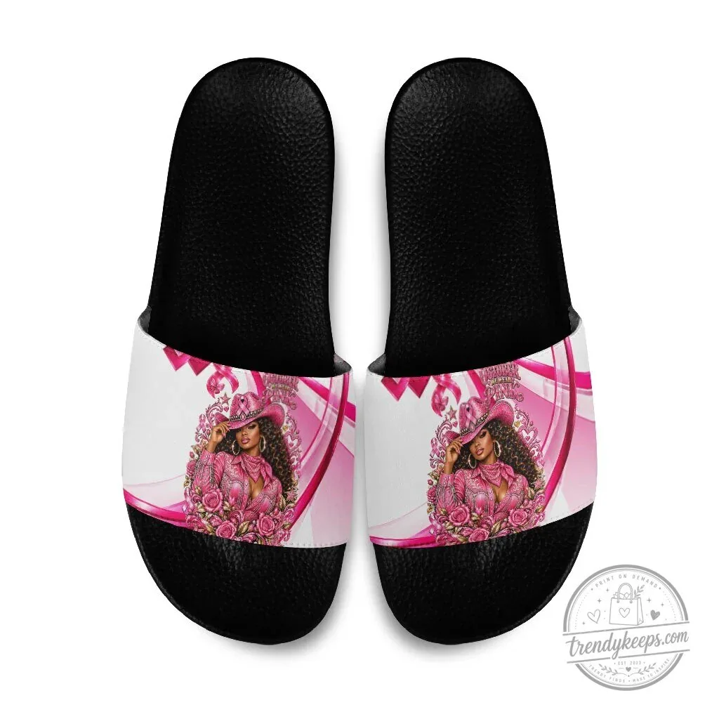 Western Wear Pink Ribbon Cowgirl Breast Cancer Awareness Slide Sandals