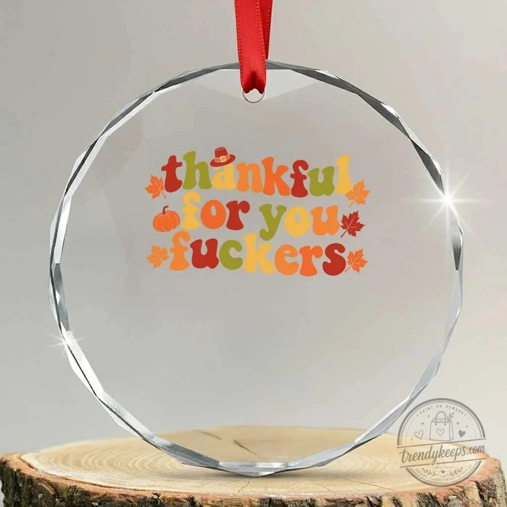 Thankful For You Fuckers Funny Thanksgiving Friendsgiving Crystal Ornament