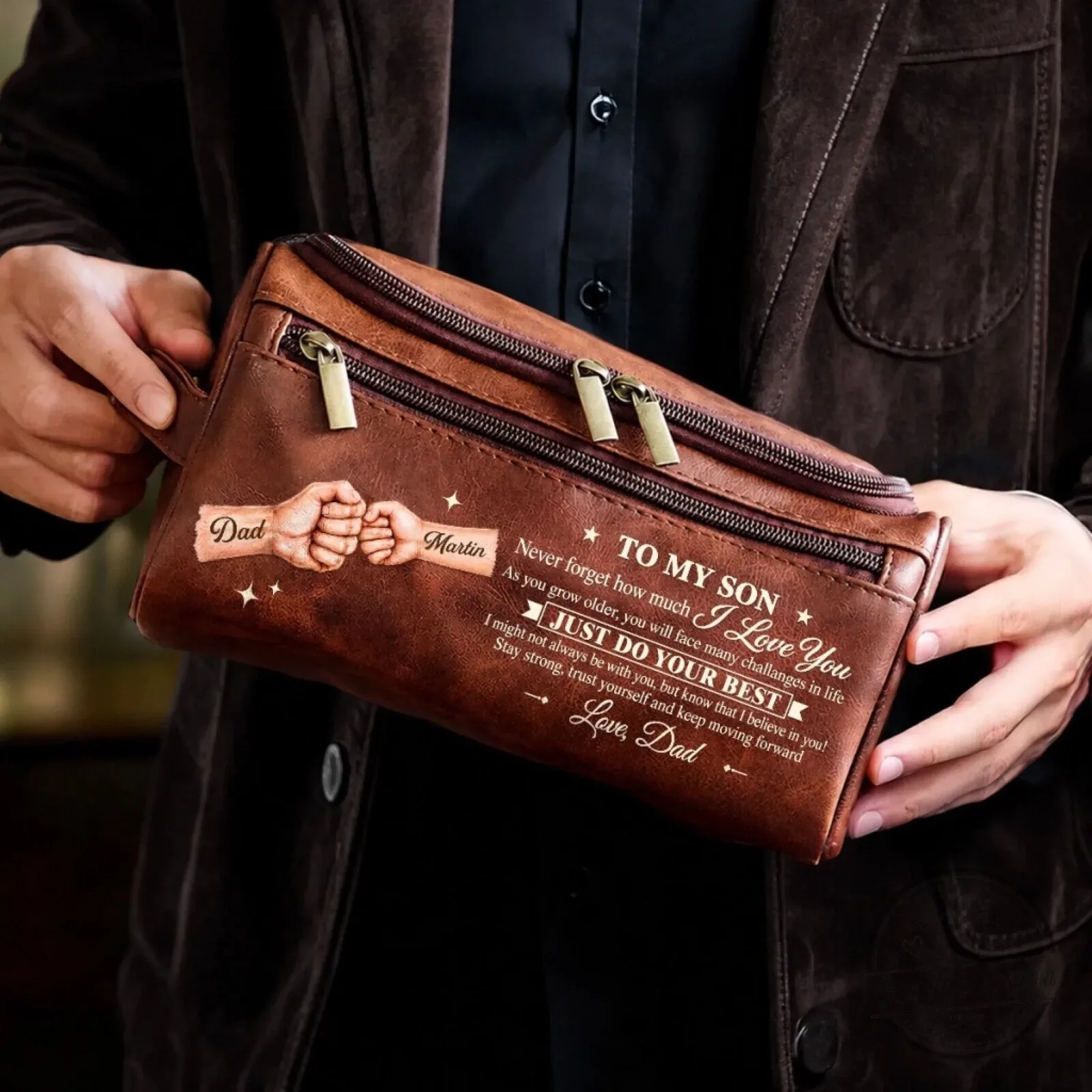 Personalized Father to Son Toiletry Bag - Custom Dad and Son Fist Bump Gift 5 Personalized Father to Son Toiletry Bag - Custom Dad and Son Fist Bump Gift