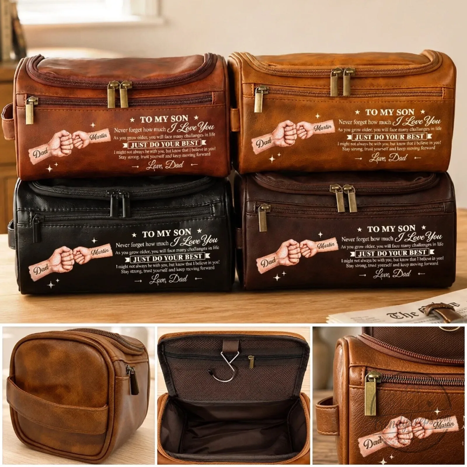 Personalized Father to Son Toiletry Bag - Custom Dad and Son Fist Bump Gift 6 Personalized Father to Son Toiletry Bag - Custom Dad and Son Fist Bump Gift
