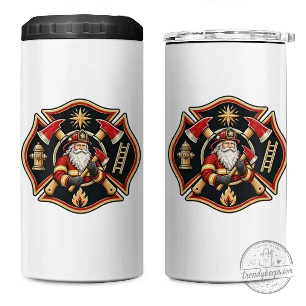 Santa Claus Firefighter Maltese Cross Can Cooler Tumbler