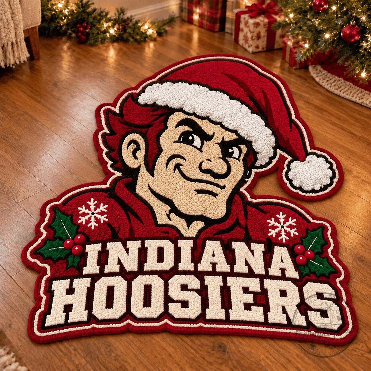 Indiana Hoosiers Mascot Christmas Holiday Season Floor Mat Rug