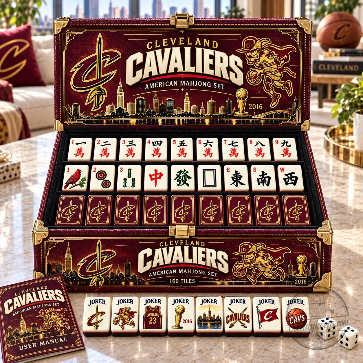 Cleveland Cavaliers American Mahjong Set with 160 Tiles and User Manual