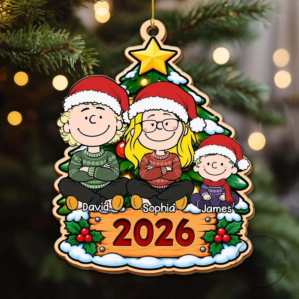 Personalized Family Christmas Tree Wooden Ornament