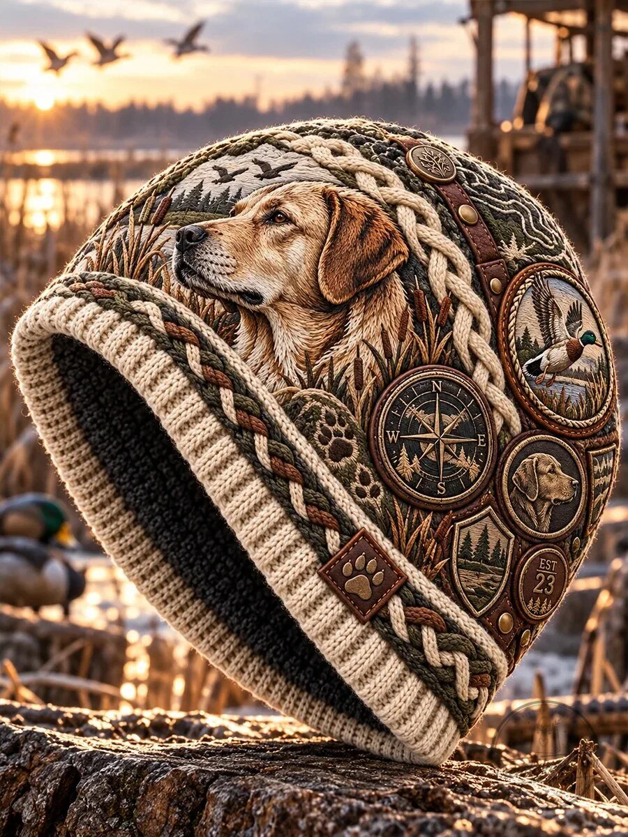 Golden Retriever Hunting Season Knitted Beanie Hat for Outdoor Enthusiasts