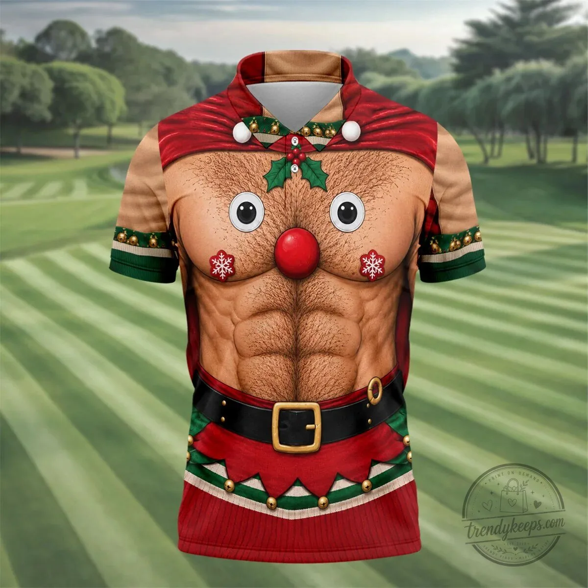 Funny Reindeer Hairy Chest Abs Christmas Holiday Polo Shirt for Men 15 Funny Reindeer Hairy Chest Abs Christmas Holiday Polo Shirt for Men