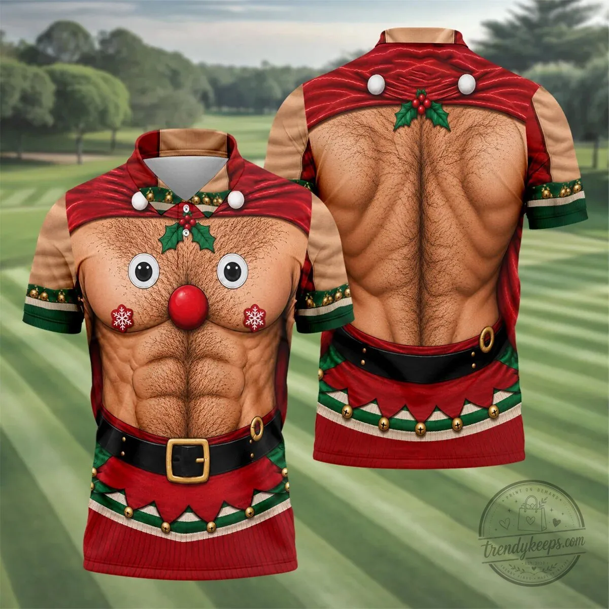 Funny Reindeer Hairy Chest Abs Christmas Holiday Polo Shirt for Men 16 Funny Reindeer Hairy Chest Abs Christmas Holiday Polo Shirt for Men