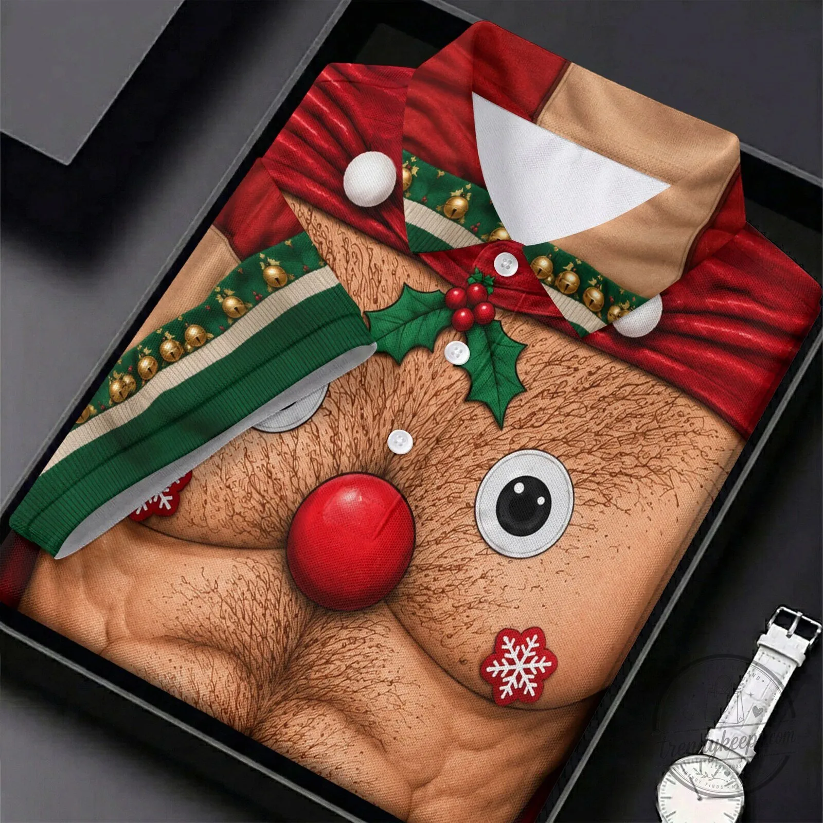 Funny Reindeer Hairy Chest Abs Christmas Holiday Polo Shirt for Men 18 Funny Reindeer Hairy Chest Abs Christmas Holiday Polo Shirt for Men