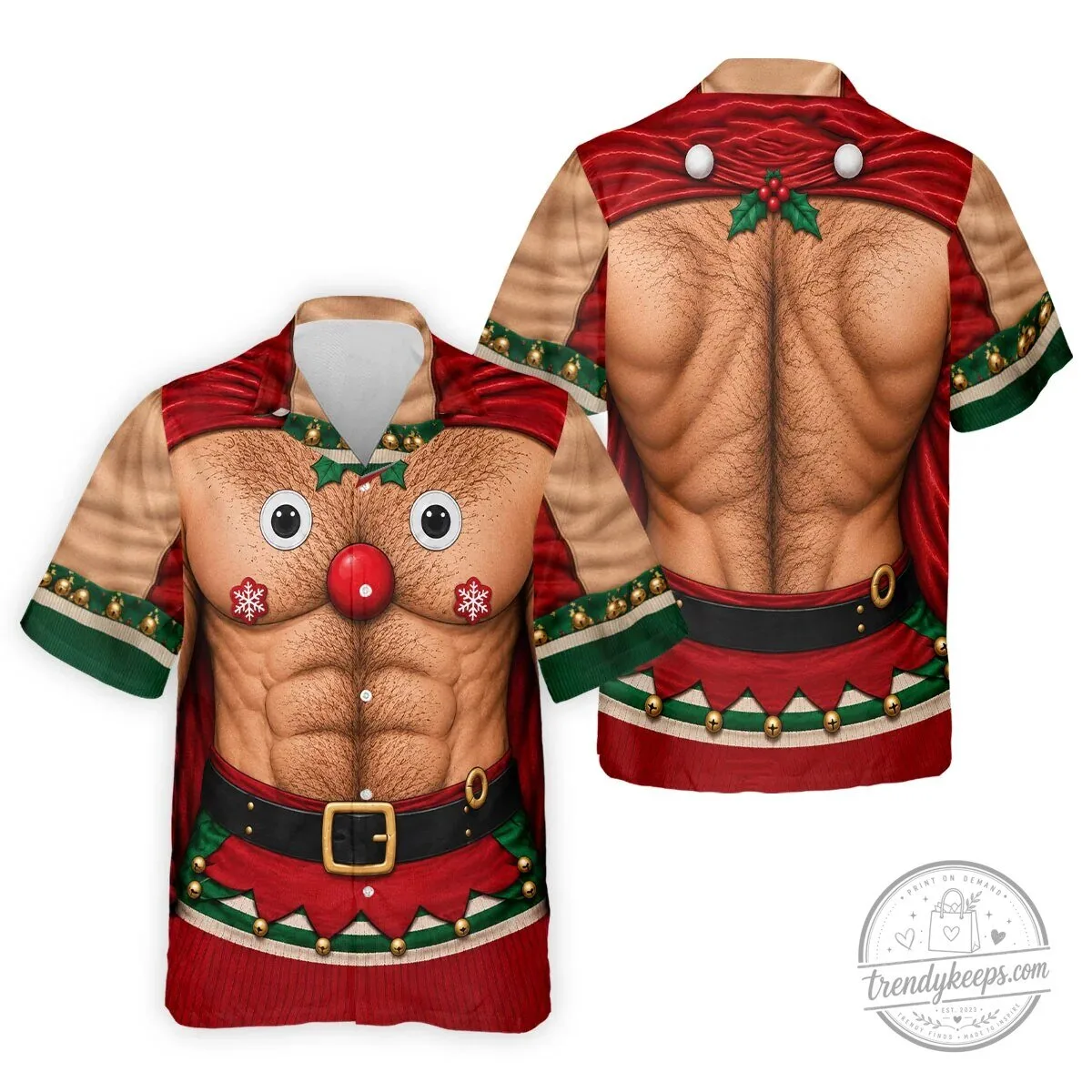 Funny Reindeer Hairy Chest Abs Christmas Holiday Polo Shirt for Men 20 Funny Reindeer Hairy Chest Abs Christmas Holiday Polo Shirt for Men