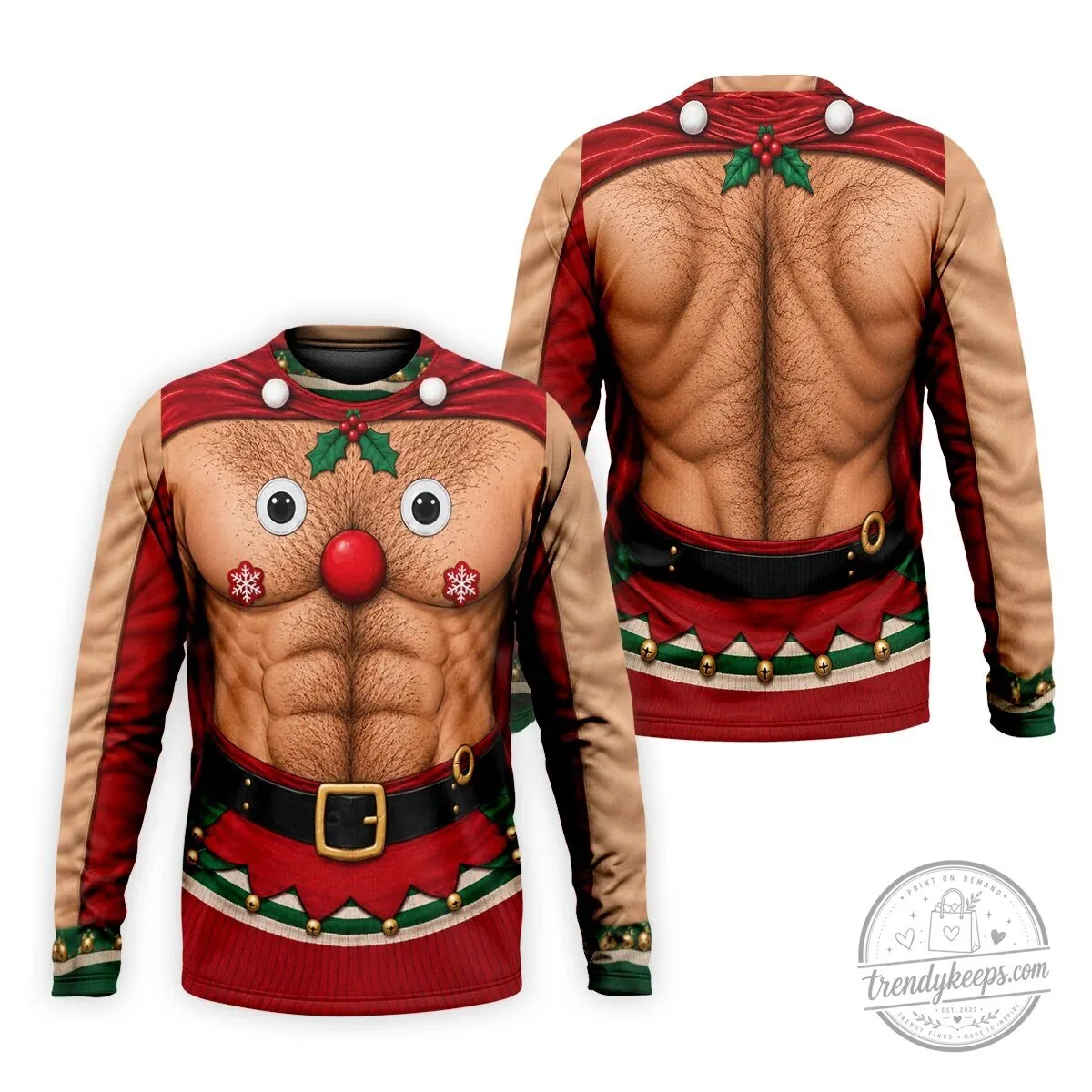Funny Reindeer Hairy Chest Abs Christmas Holiday Polo Shirt for Men 21 Funny Reindeer Hairy Chest Abs Christmas Holiday Polo Shirt for Men