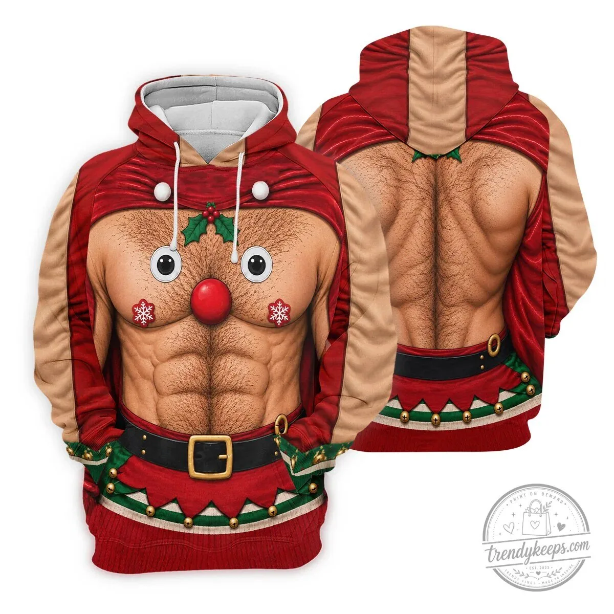 Funny Reindeer Hairy Chest Abs Christmas Holiday Polo Shirt for Men 23 Funny Reindeer Hairy Chest Abs Christmas Holiday Polo Shirt for Men