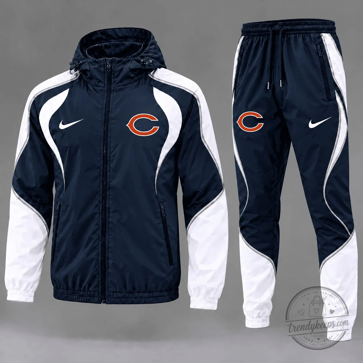 Chicago Bears NFL Football Team Navy Blue and White Tracksuit Jacket and Jogger Pants