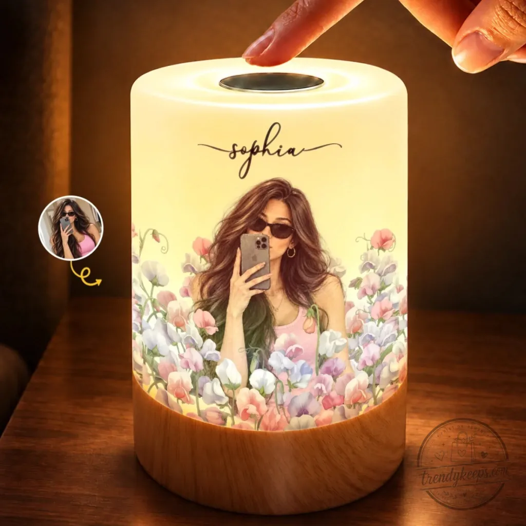 Personalized Selfie Photo Flower Dimmable Touch Night Light for Her Personalized Selfie Photo Flower Dimmable Touch Night Light for Her