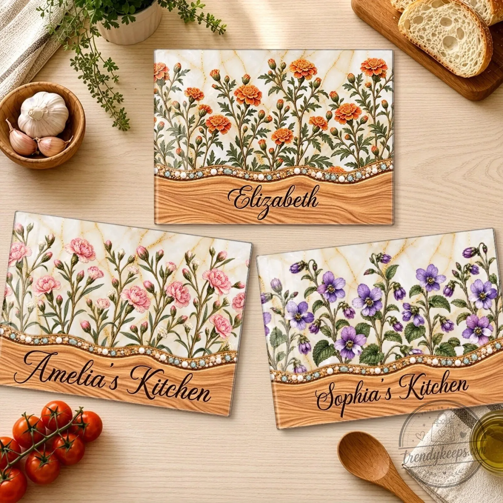 Personalized Flower Garden Glass Cutting Board