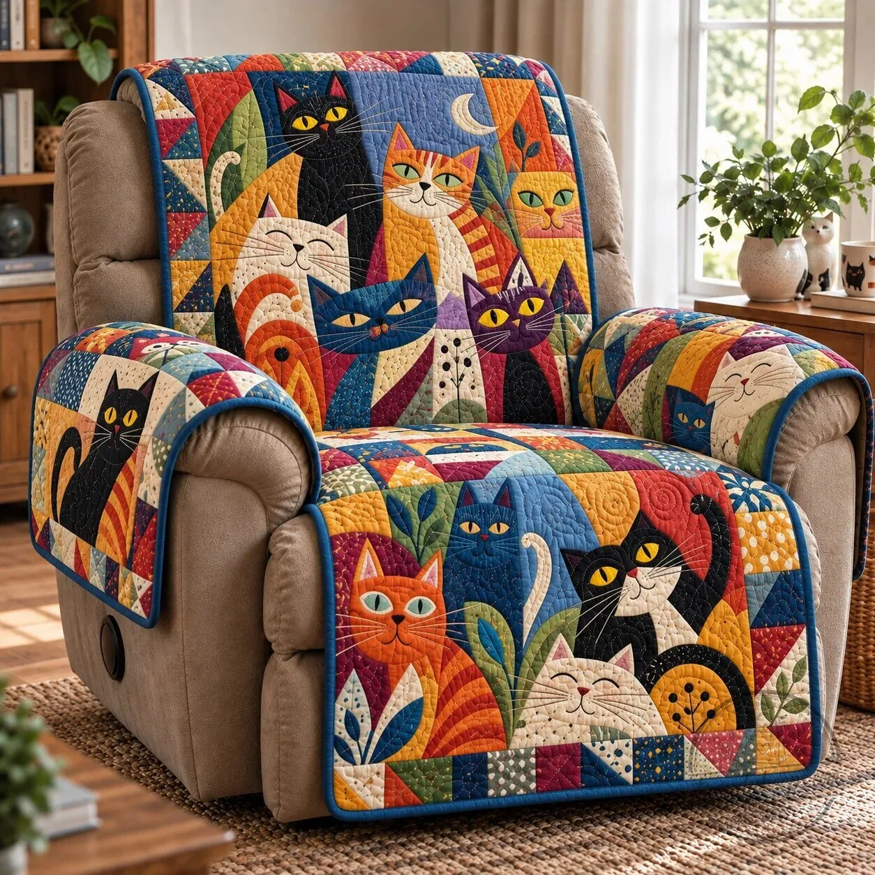 Colorful Cats Quilted Recliner Cover with Armrest Protectors