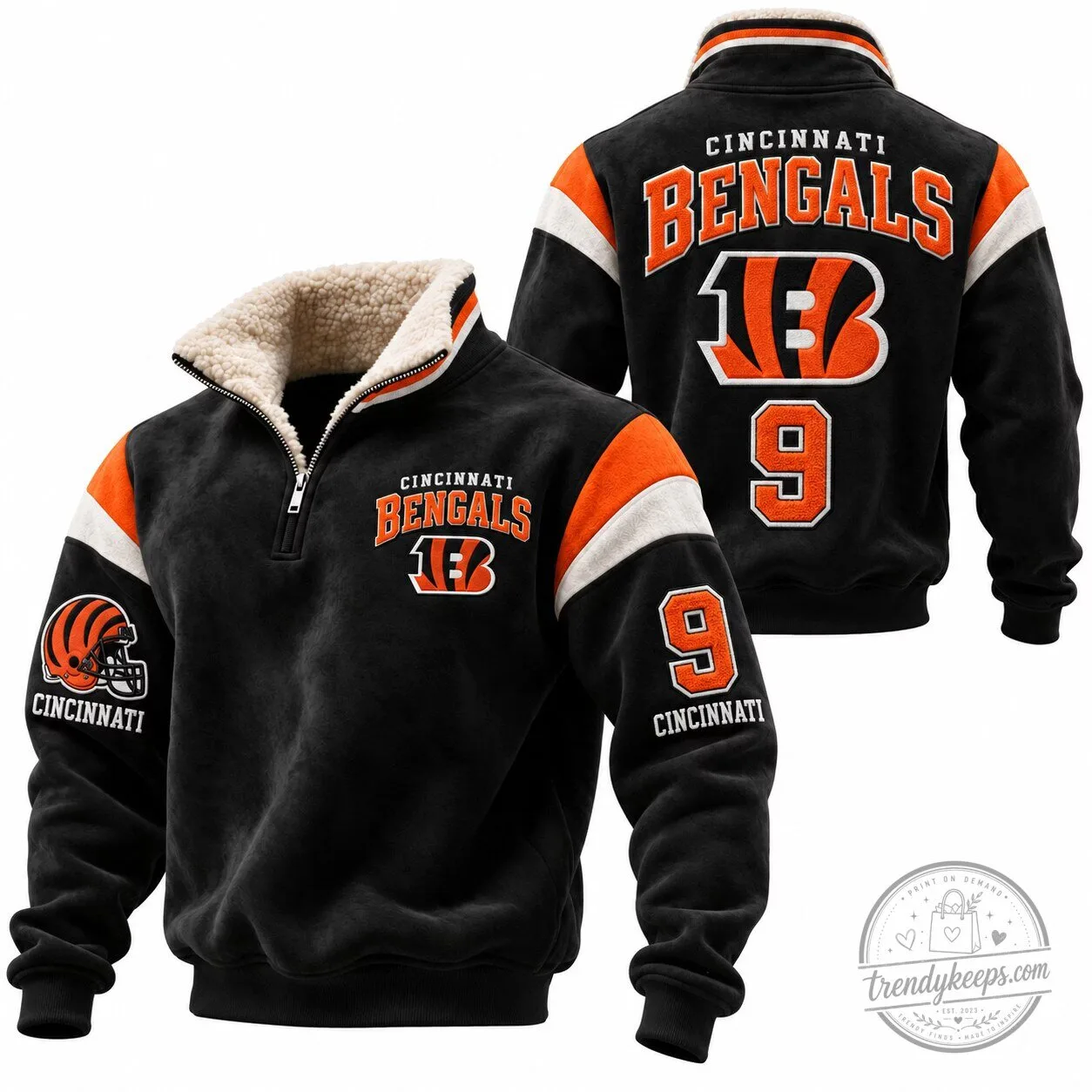 Cincinnati Bengals Quarter-Zip Sherpa Fleece Sweatshirt 1 Cincinnati Bengals Quarter-Zip Sherpa Fleece Sweatshirt