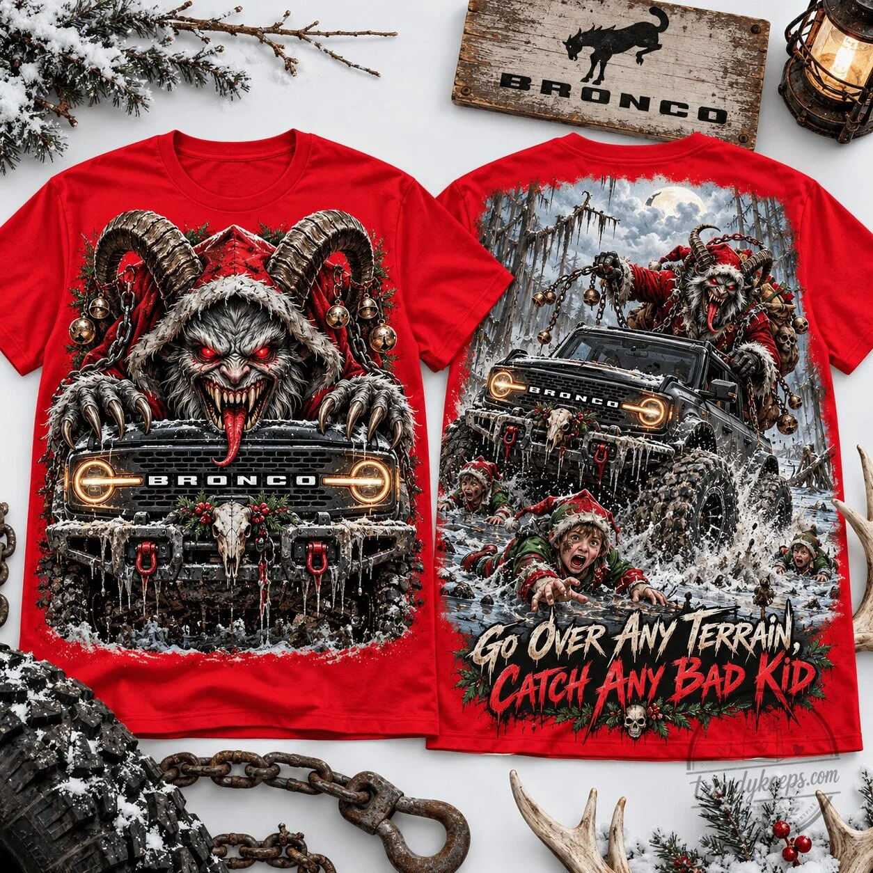 Krampus Christmas Demon Ford Bronco Off-Road Monster Truck T-Shirt 1 Krampus Christmas Demon Ford Bronco Off-Road Monster Truck T-Shirt