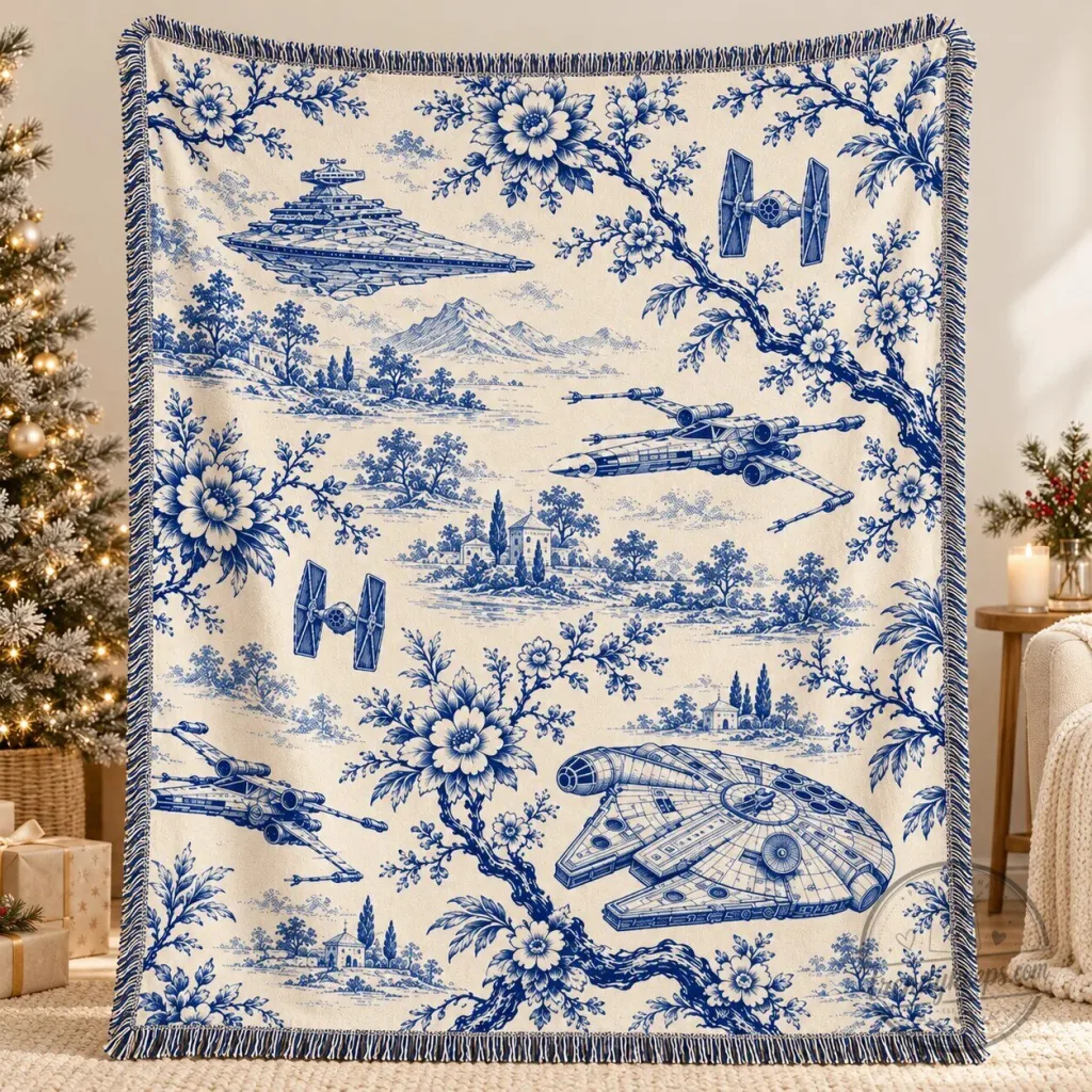 Star Wars Toile De Jouy Millennium Falcon X-Wing Starfighter Woven Blanket Star Wars Toile De Jouy Millennium Falcon X-Wing Starfighter Woven Blanket