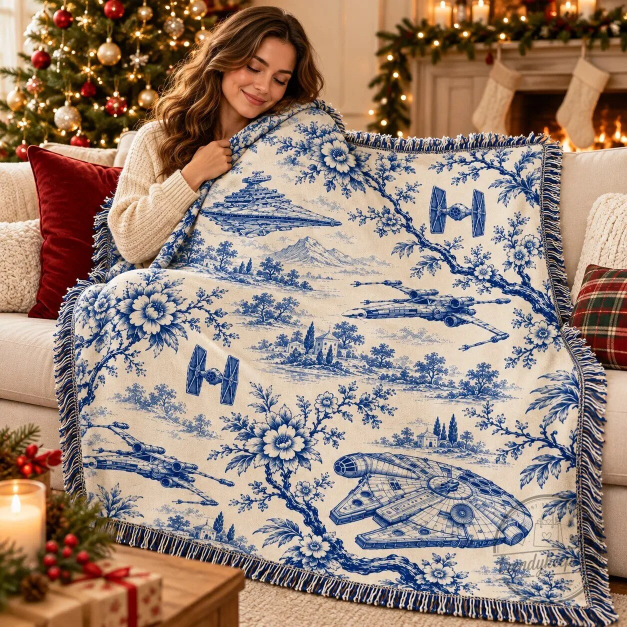 Star Wars Toile De Jouy Millennium Falcon X-Wing Starfighter Woven Blanket 7 Star Wars Toile De Jouy Millennium Falcon X-Wing Starfighter Woven Blanket